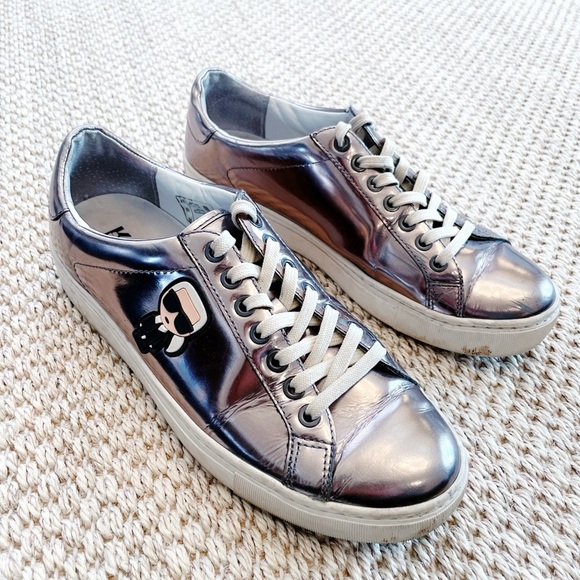 Karl Lagerfeld Shoes - Karl Lagerfeld Paris Metallic Sneakers Women’s Size 8 Silver Karl Icon KL61033